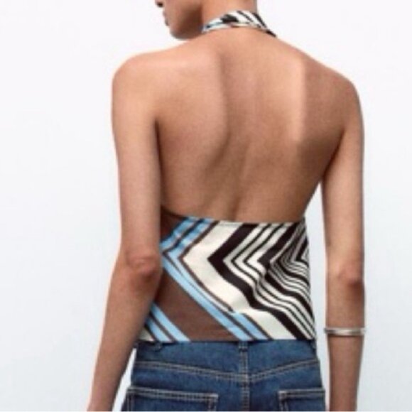 Zara Multicolor Striped Tank Top with adjustable leather buckle around neck - Picture 2 of 5